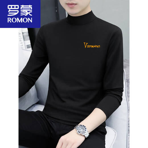 罗蒙（ROMON）纯棉半高领打底衫男士长袖T恤纯色中领春秋男装内衣t恤外穿秋衣 LH-YPC6187炭灰色 L 【建议115-130斤】