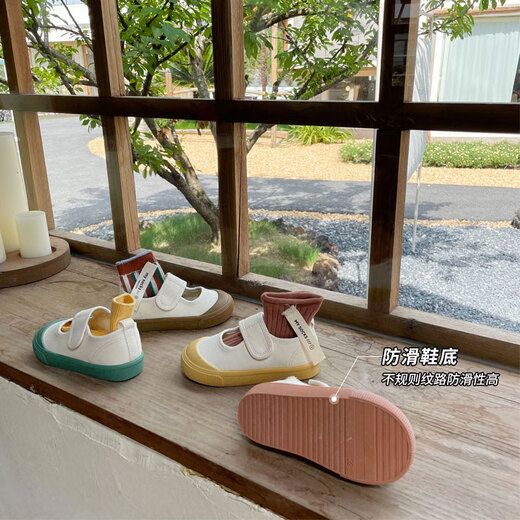 TOPSTAR children's canvas shoes girls boys kindergarten indoor shoes small white shoes baby children's shoes soft sole shoes green 23