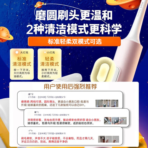 小米（MI）儿童电动牙刷男女太空人充电式自动声波软毛情侣成人米家 T200蓝+定制刷头*4