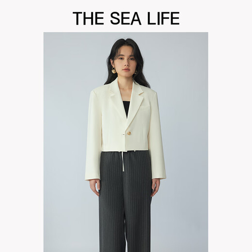 THE SEA LIFE休闲西装女2025春新款女装正肩一粒扣枪驳领西装外套15253 白桦色 S