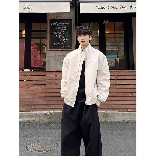 Qumile American three-defense flight jacket men's spring and autumn short work jacket jacket pussy high street fashion brand baseball uniform black L