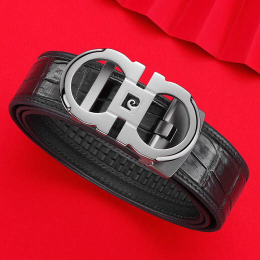 Pierre cardin [Light luxury crocodile leather] belt for men's genuine leather belt automatic buckle versatile belt Valentine's Day gift for boyfriend black 115cm