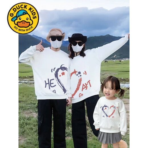 G.duck2025 spring new product, high-end parent-child sweatshirt, family outfit, tops, children's sweatshirt for a family of three or four, round neck, thin red apricot patchwork 90 baby crawling suit