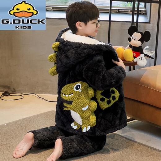 G.DUCKKIDS皮卡丘儿童睡衣男童冬季珊瑚绒加厚中大童三层夹棉法兰绒家棉服 【三层夹棉】LDR9922皮卡丘 L码【高160-165CM体重100-120斤