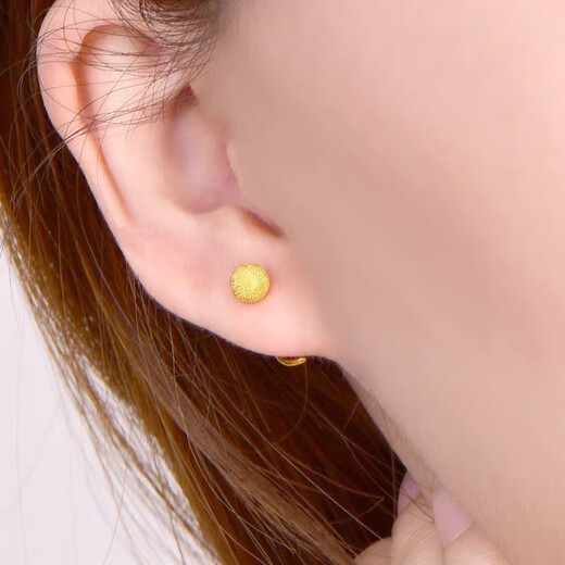 GRAYCEWODY Old Phoenix 999 Gold Temperament New Pure Gold Peas Earrings Women's Small Gold Beads Earrings Curved Hook Style Frosted Round (Three Styles) New Gold Peas Earrings (Pair) Old