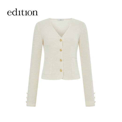 edition knitted cardigan for women spring new style gentle and delicate small fragrance style crochet hollow blouse jacket rice apricot color M