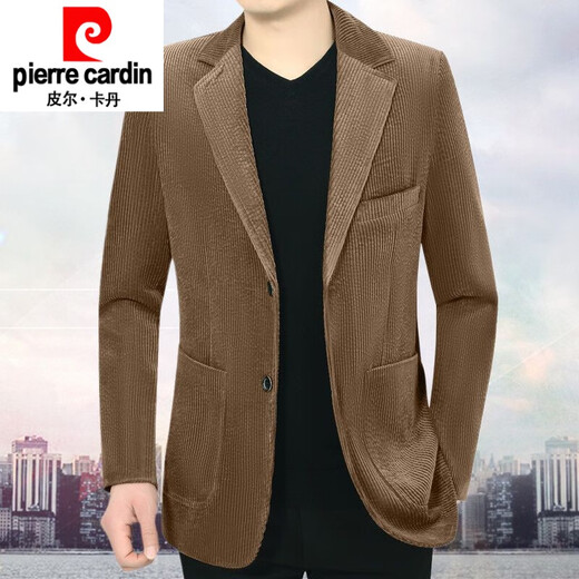Pierre Cardin brand high-end spring and autumn cotton middle-aged and elderly men's thick corduroy casual suit corduroy middle-aged dad's suit pure cotton camel S 165 (100 Jin Jin is equal to 0.5 kg - 125 Jin Jin is equal to 0.5 kg)