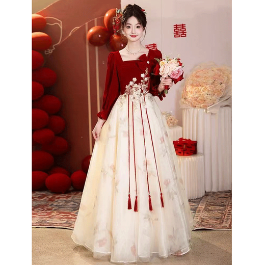 Seidler Toasting Suit Bride 2025 Новое с длинными рукавами французские обручальные свадебные банкет высокий уровень темперамента весеннего и летнего платья для женщин Бургундии 2xl