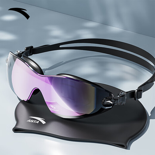 ANTA Water Pupil Swimming Goggles HD Anti-fog and Waterproof Men's Medium Frame Professional Women's Swimming Cap and Goggles Set Colorful Black