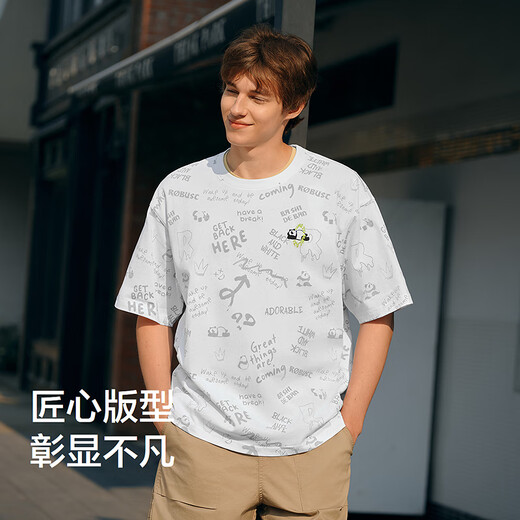 森马短袖T恤男熊猫字母情侣装oversize夏季上衣设计感10132410022