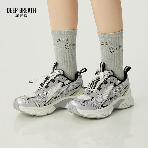 DEEP BREATH深呼吸女鞋轻便运动鞋低帮绑带休闲旅游老爹鞋AX12247 银灰米 35