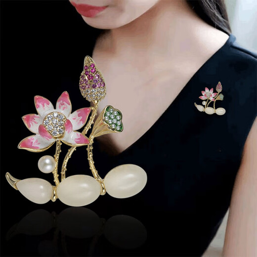 WOUG pink lotus brooch for women, exquisite small fragrance design corsage, sexy suit flower brooch, pink lotus No. 1