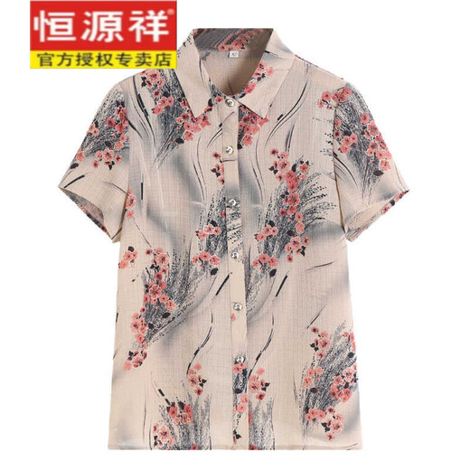 恒源祥真丝夏装短袖桑蚕丝衬衫女小衫中老年奶奶装宽松上衣服50岁妈妈装 红色6623 XL 【建议90-105斤】