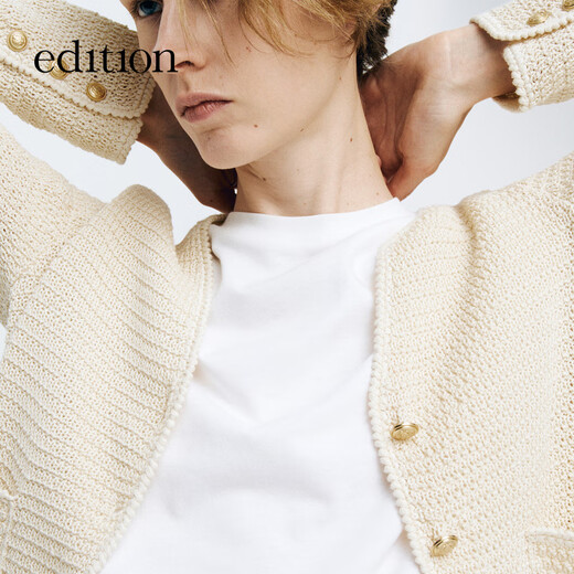 edition knitted cardigan for women spring new style gentle and delicate small fragrance style crochet hollow blouse jacket rice apricot color M