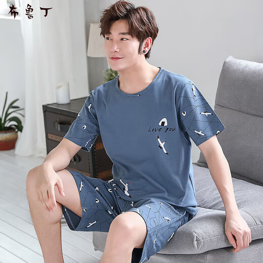 Brudin Big Children's Pajamas 12-15 лет Мужской лето-чистый хлопок тонкий хлопковой пижам для мальчиков для летних шорт-рукавов Thin D1990 (A679) L (рекомендуется 115-135Jin [Jin равняется 0,5 кг]))