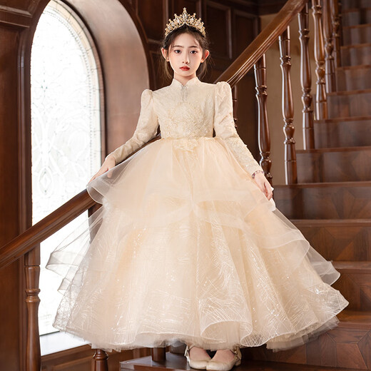 Disney (Disney) Flower Girl Wedding Petite fille Belle fille robe fille haut de gamme Piano jouant luxe léger 10e anniversaire Puff Princess Robe Champagne Couleur <Muse Mots - Support de groupe> + Identique à 140 cm