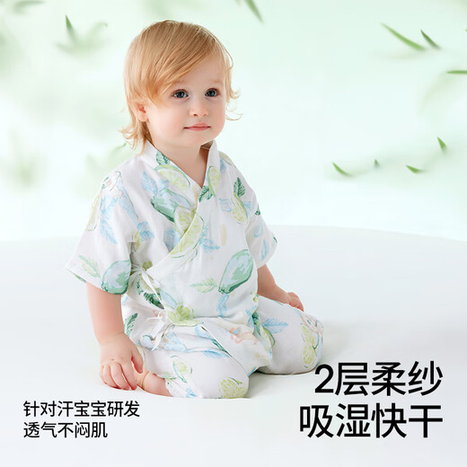 Betas baby clothes summer thin onesie newborn baby short-sleeved bamboo cotton gauze harp pajamas
