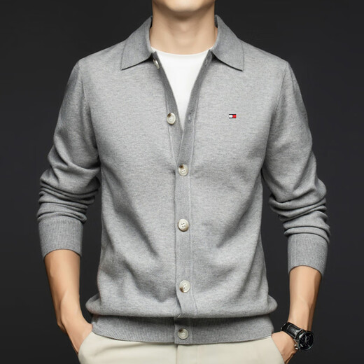 TOMMY JOHN美国汤米纯色羊毛开衫男春秋装翻领保暖毛衣时尚外套男针织打底衫 米色 专柜品质，质量保证 2XL 180 建议160-175斤