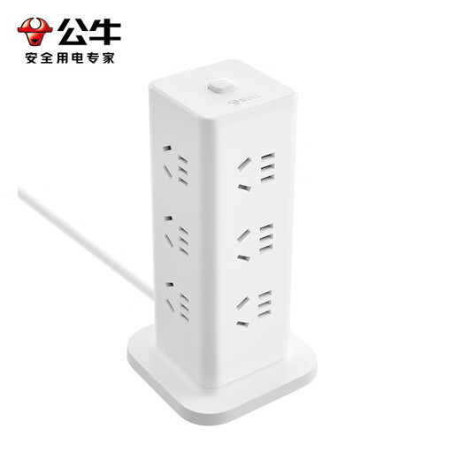 BULL vertical office socket strip, total length 1.6 meters, master control plug-in board, wiring board overload protection, universal multi-hole plug for home office dormitory, 12-bit master control | strong power model UL1012