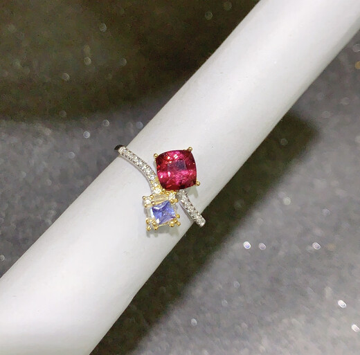 Shilian natural Alcoa garnet Tanzanite double stone ring s925 sterling silver square 6 square 3 empty support personalized simple fashion design