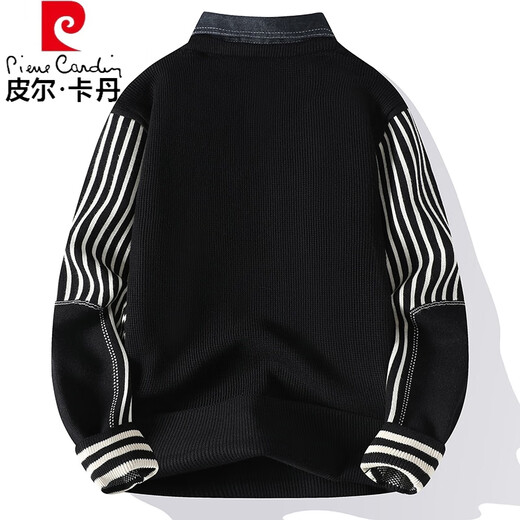 Pierre Cardin gefälschter zweiteiliger Pullover Herbst- und Winterstil Dicker Spleißstrick-Hemd-Hemd-Hemd-Hemdkragen plus Samt gestreiftes Gewinde 9277 Schwarz (ca. 115 ~ 135 Jin [Jin Equals Equals 0,5 kg] kann getragen werden) xl