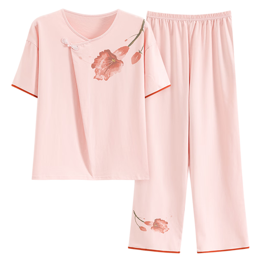 Modal Pajamas Nuevo estilo chino 2025 Summer nuevo Sweet Sweet Short-Sleved Dos piezas Cool Home Clothing Juego MDE-9904 L Recomendado 100-120Jin [Jin iguala 0.5 kg]