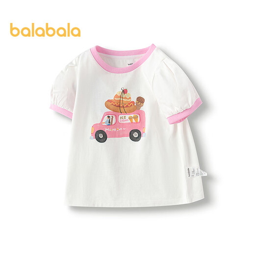 Balabala children's clothing girls short-sleeved T-shirt baby bottoming shirt top 2025 summer puff sleeves 208225117015