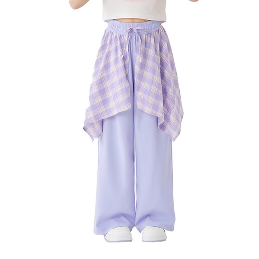 moonkids女童阔腿裤冰丝裤子2025夏季新款儿童屁帘休闲防蚊裤女孩大童夏装 15290紫色阔腿裤+9889白色短袖 120 cm