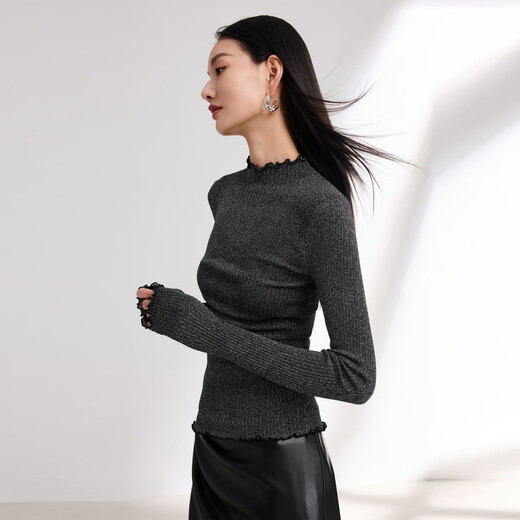 Ep yaying Women's Clothing, elegante camisa de base interna de punto de punto esbelto de medio alto, Mall Spring Clothing Mame Style 9920A Silver M