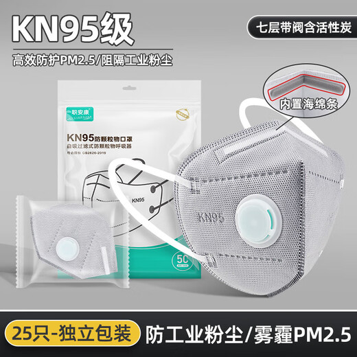 Job Mask Ankang Adult KN95Kn95 Válvula respiratoria Máscara a prueba de polvo Soldador de polvo industrial Oscilador de carbono activado H761V Carbono activado (Franja de esponja) Diadema KN95 Mask Grey 10 Pack