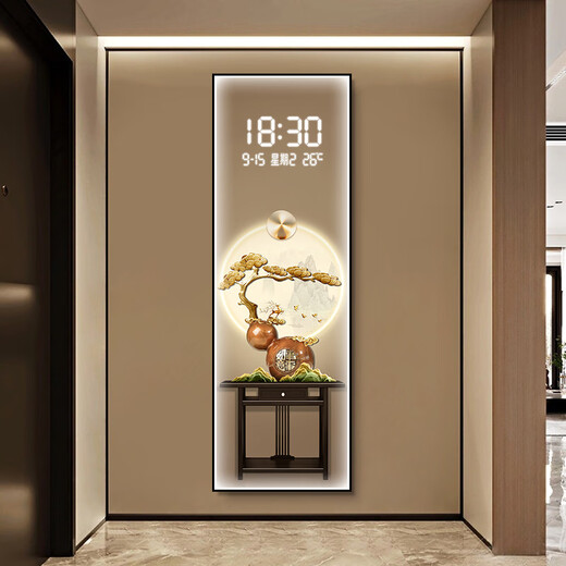 Minghuitong Art Wall Clock Licht Luxus Moderne Kalendertemperatur Temperatur Uhr Walluhr Wohnzimmer Eingangsdekoration Gemälde 2025 Neue elektrische BY3527 160*180 cm (Standardschwarzer Rahmen, Goldrahmen erforderlich