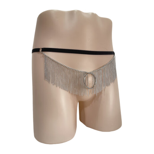 One-waist chain tassel sexy exposed PP men's underwear, pure desire iron ring thong underwear, red 1 piece, one size fits all