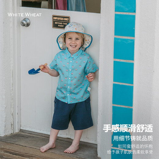 White wheat children's summer clothes 2024 new shirts for men and women baby casual pure cotton style short-sleeved floral shirt blue 80 80cm