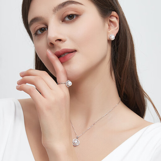 Menbin Chinese Valentine's Day gift for women Zhengyuan Aurora Akoya seawater pearl pendant ring earring design set extremely pendant