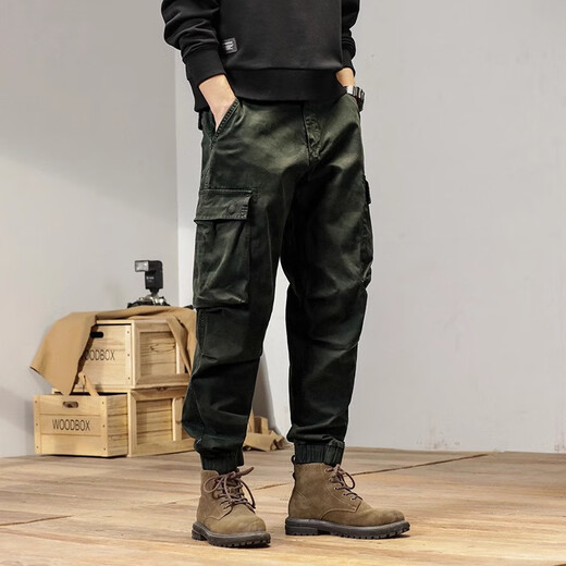 JEEP SPIRIT Jeep American work pants men's high street loose harem pants pure 95 cotton spring and autumn camouflage pants wear-resistant ties casual pants Camouflage khaki regular 38