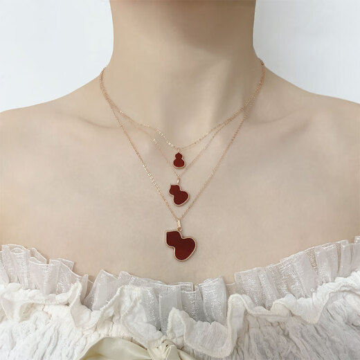 Puli 18K sand gold gourd pendant color gold rose gold plated pendant red agate clavicle chain set chain gift for women 18K gold rose gold (single pendant) small gourd