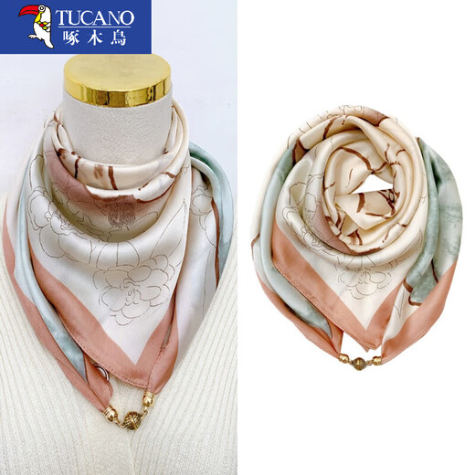 
Woodpecker's new versatile magnetic buckle spring and autumn square scarf triangle silk scarf women's scarf fashionable scarf summer fashionable scarf gift fresh blue lotus