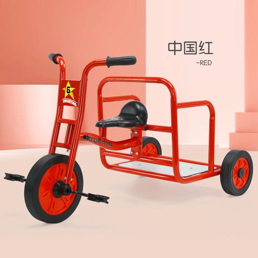 批发幼儿园三轮车脚踏车幼教宝宝户外运动幼儿单车可带人玩具童车 火焰红6197