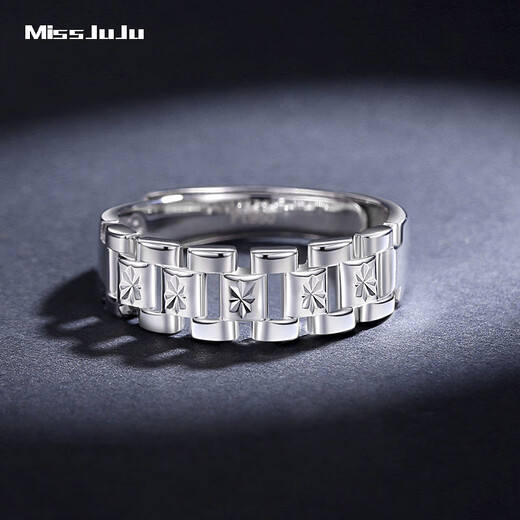 Miss JuJu pt950 platinum ring men's platinum wide strap ring fashion trendy brand ring adjustable live mouth adjustable 5.4-5.6 grams