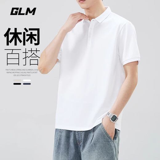 GLM短袖t恤男透气夏季翻领polo衫速干T恤冰丝感休闲运动上衣黑色2XL