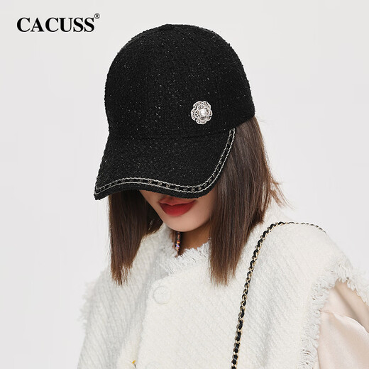 CACUSS Hat Women's Autumn and Winter Baseball Cap Fashion Small Fragrance Face Showing Small Peaked Hat Women Black