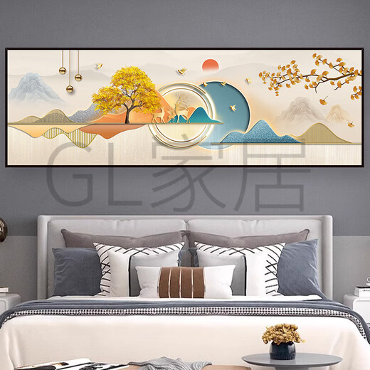 三栖虎现代卧室床头贴画自粘墙画客厅沙发背景墙装饰画壁画贴纸挂画墙贴 家和富贵TH-1391 小号宽90cmx高30cm