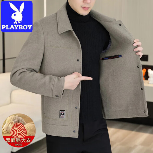 Playboy (PLAYBOY) Double-sided Woolen Coat Men's Autumn and Winter Short Lapel Top Casual Wool Woolen Jacket Coat Men 20936/ 2308 Khaki XL Recommended 126-140Jin Jin equals 0.5 kg