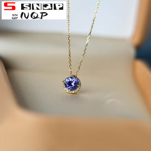 SNQP Japanese Star Jewelry Tanzanite 18K Gold Necklace Light Luxury Amethyst Agete Akado Pendant Tanzanite Tanzanite Necklace