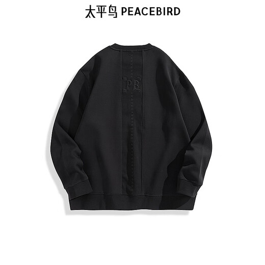 PEACEBIRD Men's Round Neck Spliced ​​Sweatshirt Spring Embroidered Top B1CRF1424 Black 1 L