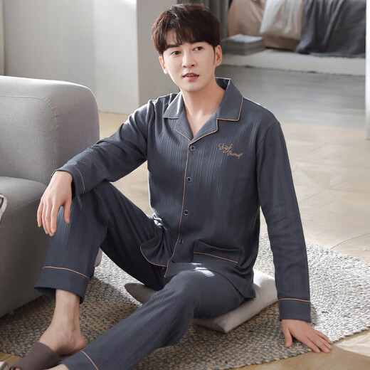 
Catman (MiiOW) pajamas for men spring and autumn pure cotton long sleeve men autumn thin middle-aged dad men autumn and winter home clothing brand high-end 3882 L (170 size) recommended to wear weight 120-140