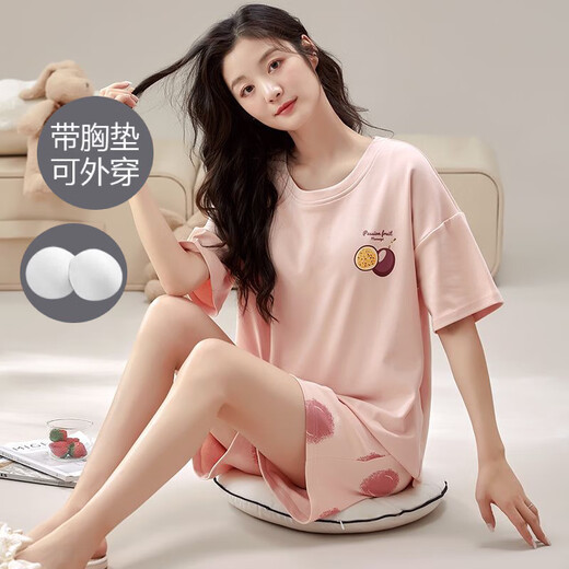 Modal Pyjamas mit Brustpolster für Frauen im Sommer neuer Stil kleiner Duft kurzärmeliger Anzug für Frauen Pyjamas Großgröße Einfache Heimkleidung G-1047 M [Empfohlen 70-100Jin [Jin gleich 0,5 kg]]