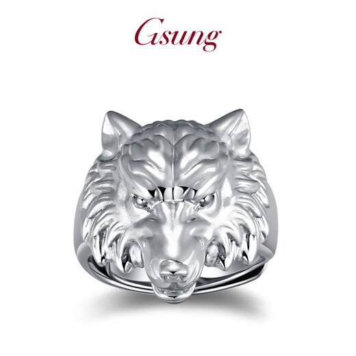GsunG platinum PT950 ring cold style men's domineering pure platinum wolf ring niche retro versatile wolf head ring. Priced by gram, please contact customer service before bidding.