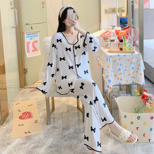 Langsha Modal Cotton Comsement Summer Thin Thin послеродовый кормящий грудью беременных женщин пижамы весна и осенние мамы грудью грудью.