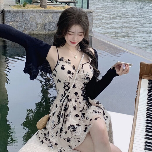 糜鸿（MIEHONE）碎花小个子甜美显瘦辣妹性感吊带连衣裙女装御姐气质两件套装夜店 吊带裙版 S 85-95斤